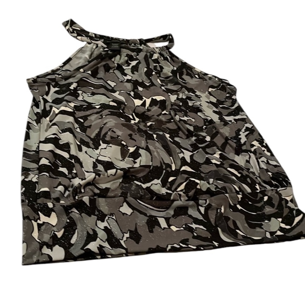 INC International Concepts size XL silver black metallic print short sleeve top